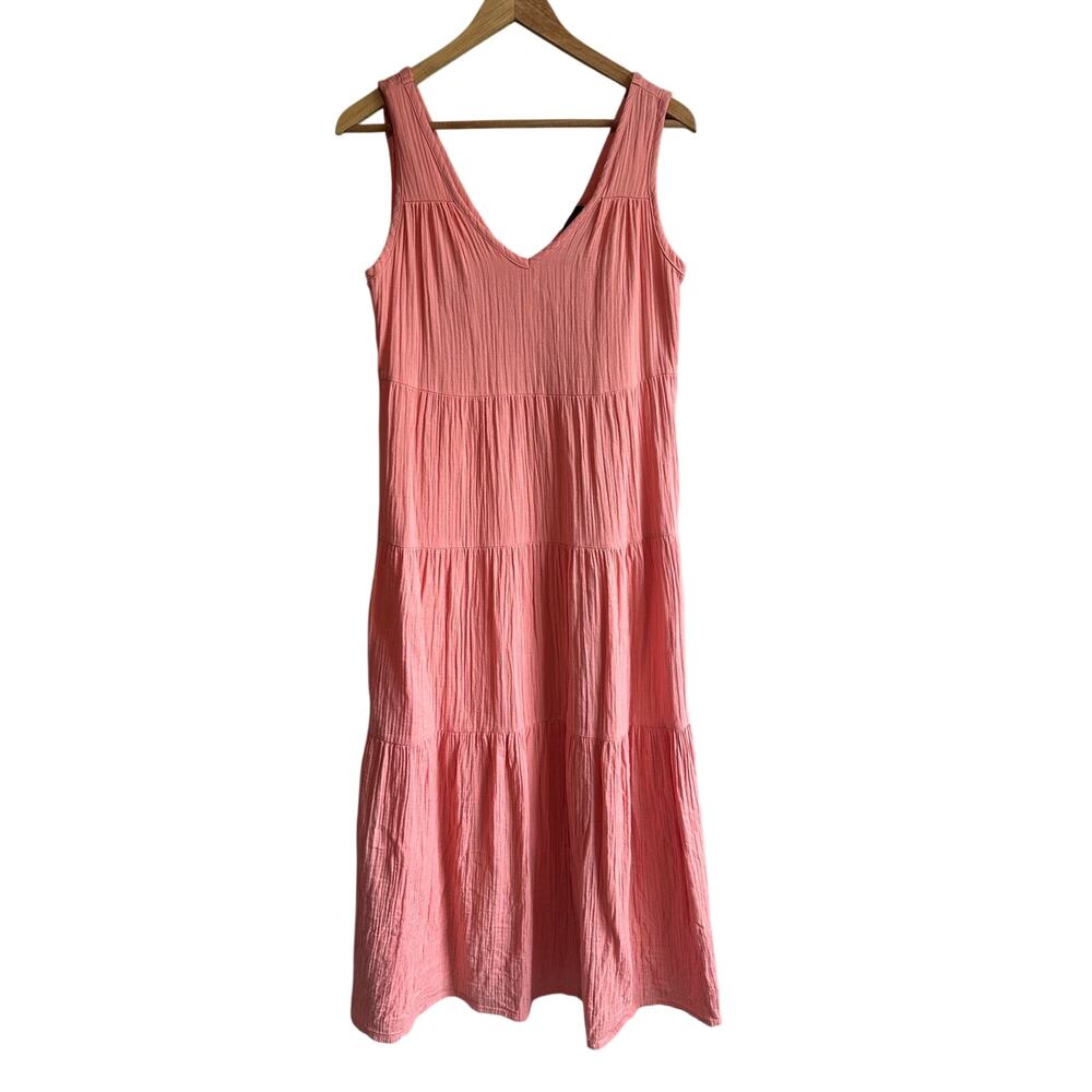 Quince Organic Cotton Gauze Tiered Maxi Dress Coral Blush Pink XS